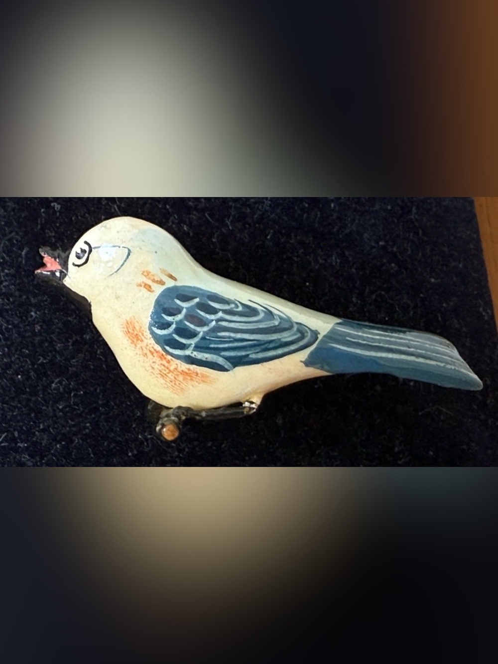 VTG Takahashi Style Bird Wooden Lacquered Handpainted Brooch Pin